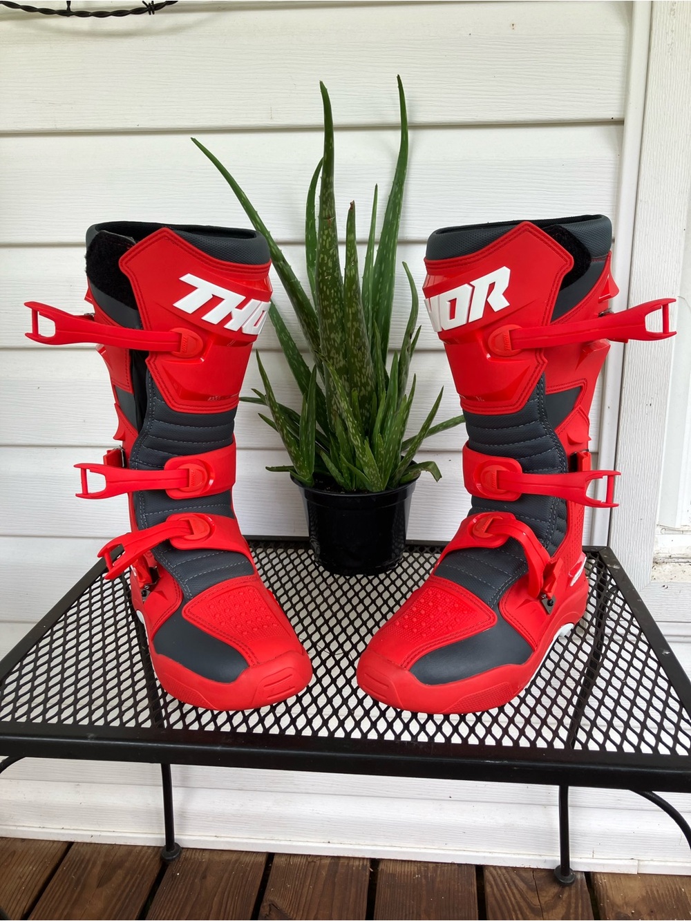 Thor Red and Gray Men's Off-Road Motocross Boots